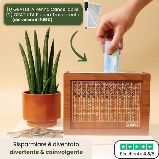 Salvadanaio in legno con obiettivo risparmio